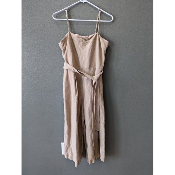 Banana Republic Tan Linen Spaghetti Strap Wide Leg Jumpsuit Women's Size 8 - Picture 1 of 6